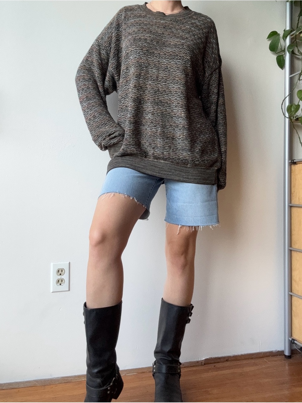 Vintage Brown Patterned Cotton Oversized Long sleeve / Sweater - Made in Canada